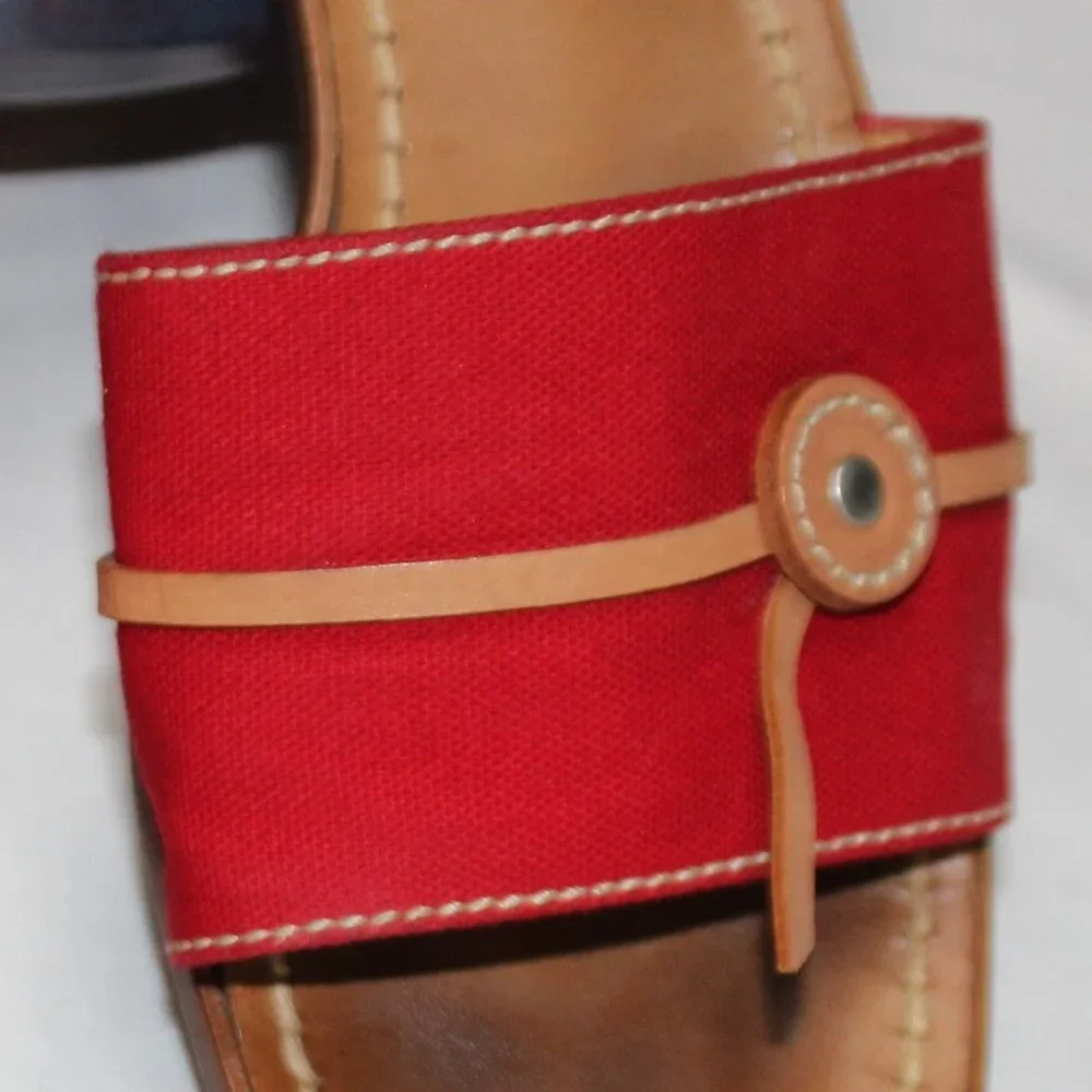 Vintage Kate Spade Leather and Red Canvas Slides - Picture 3 of 12